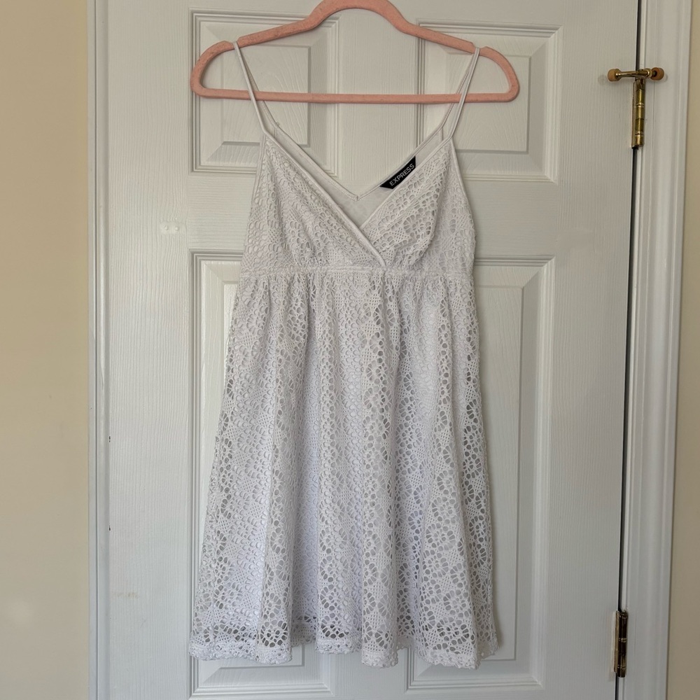 XS White Crochet Express Mini Dress | Great Condition